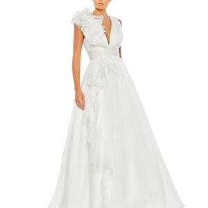 Elegant White Ruffled Evening Gown or Wedding Gown